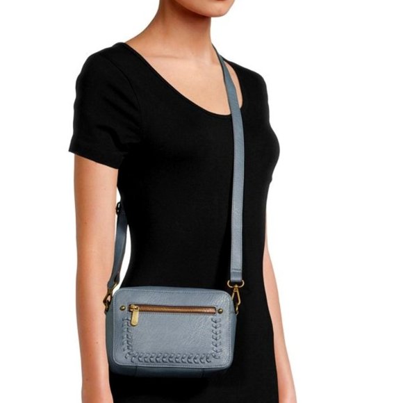 Sky Blue Camera Pouch with Antique Gold Hardware Crossbody - Picture 5 of 5